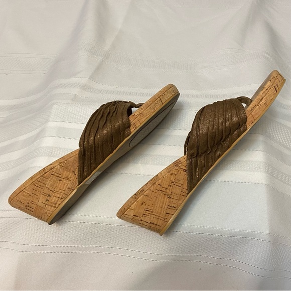 SALE - Moda Womens Cork Wedge Thong Metallic Brown Mesh Fabric Sandals -size 8 - Picture 4 of 7